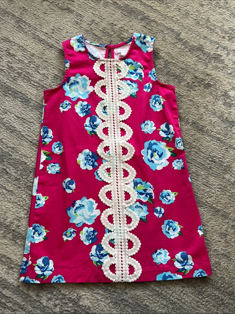 Mud Pie Hot Pink Floral Girls Dress with Blue Accents